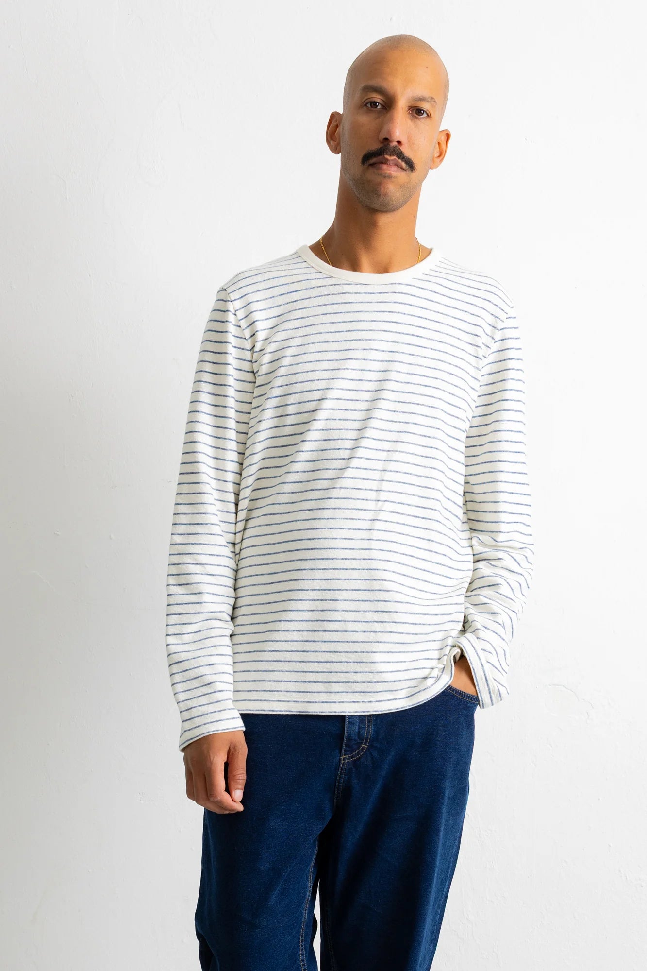 Textured Stripe T-Shirt - Ecru/Soft Blue