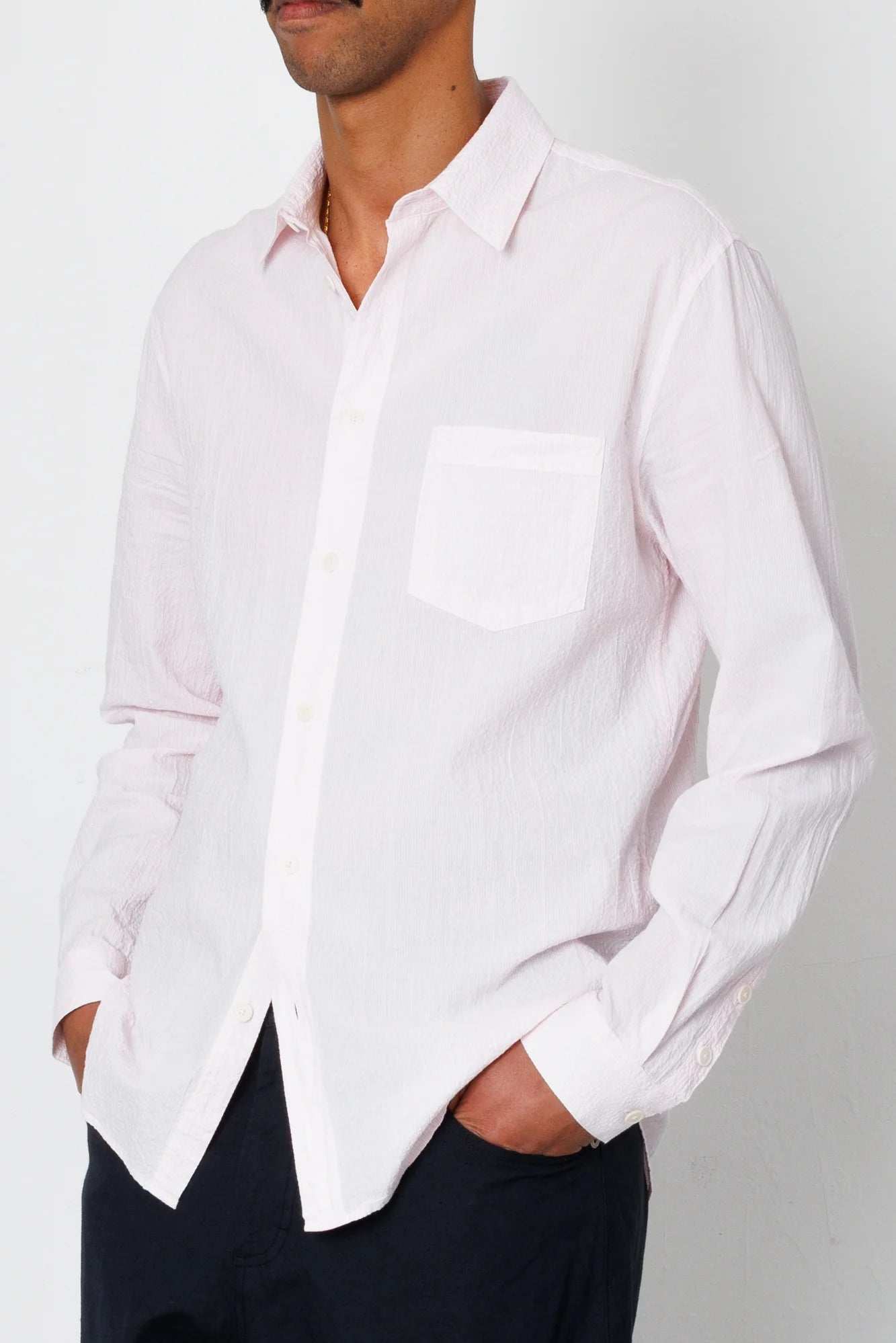 Relaxed Fit Shirt - Pink Fine Stripe