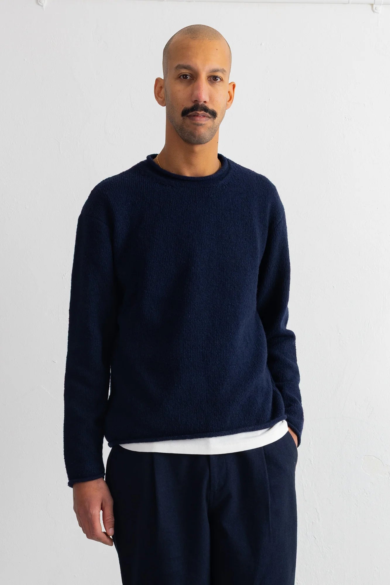 Slouch Crew - Navy Olive Cast Intarsia