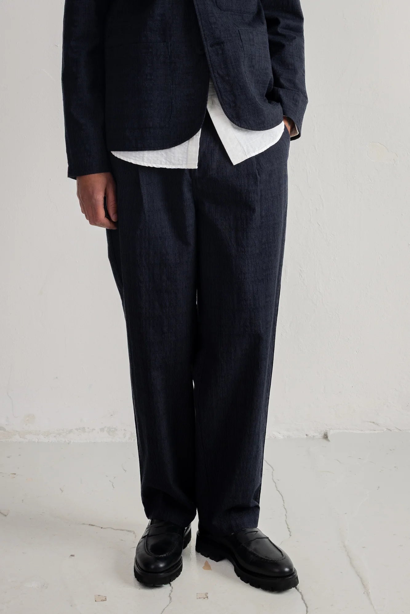 Wide Fit Trouser - Black Charcoal Stripe