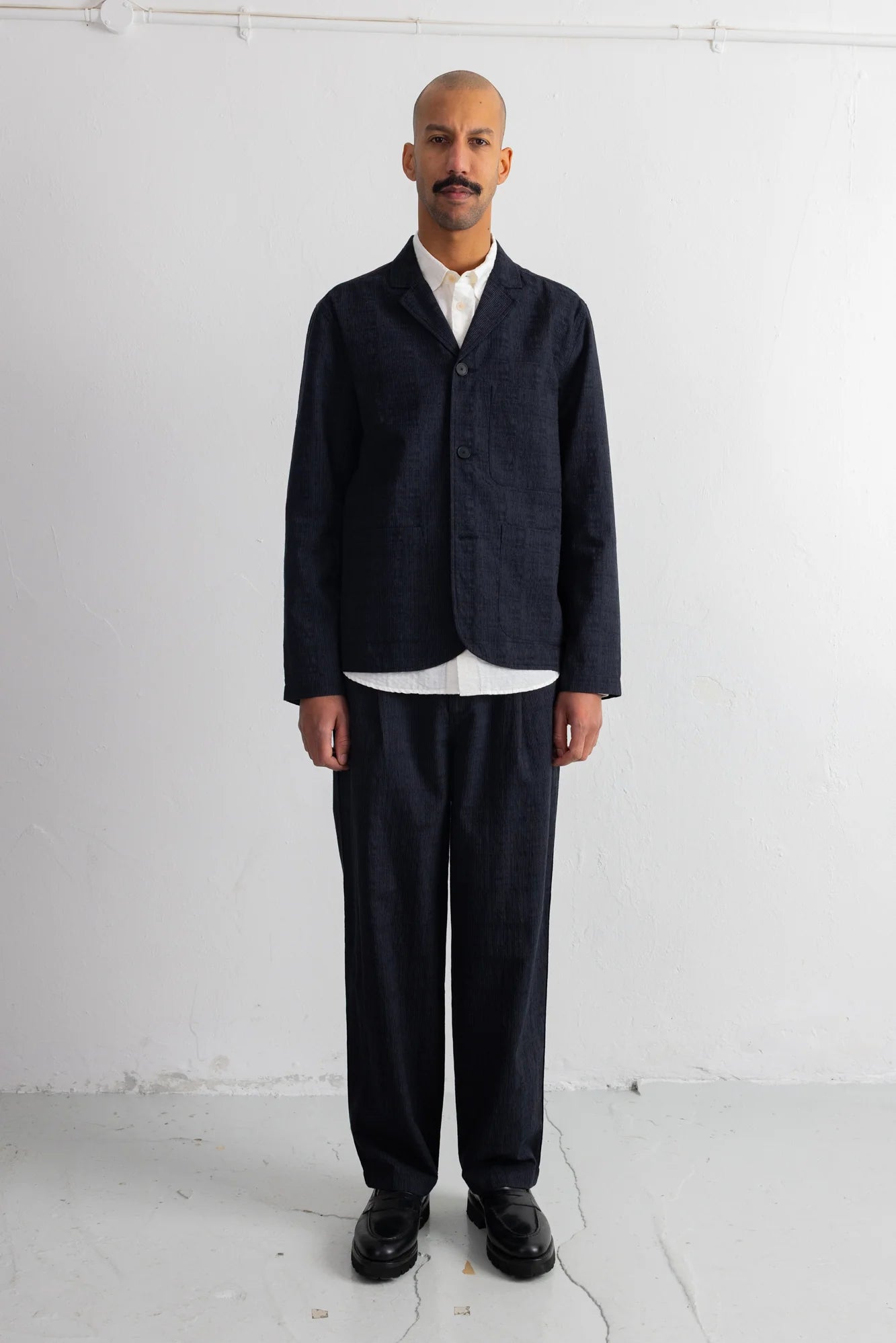 Wide Fit Trouser - Black Charcoal Stripe
