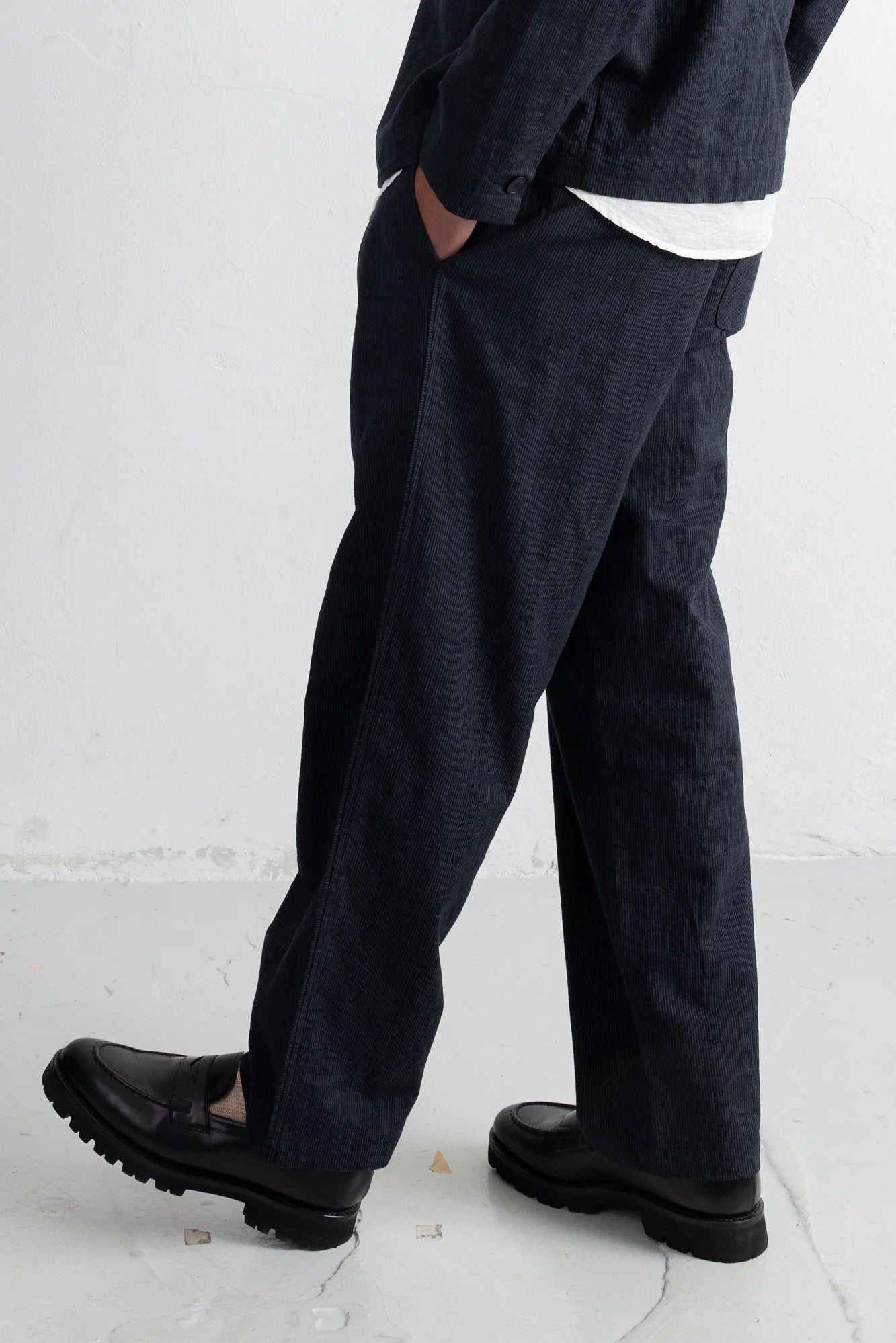 Wide Fit Trouser - Black Charcoal Stripe