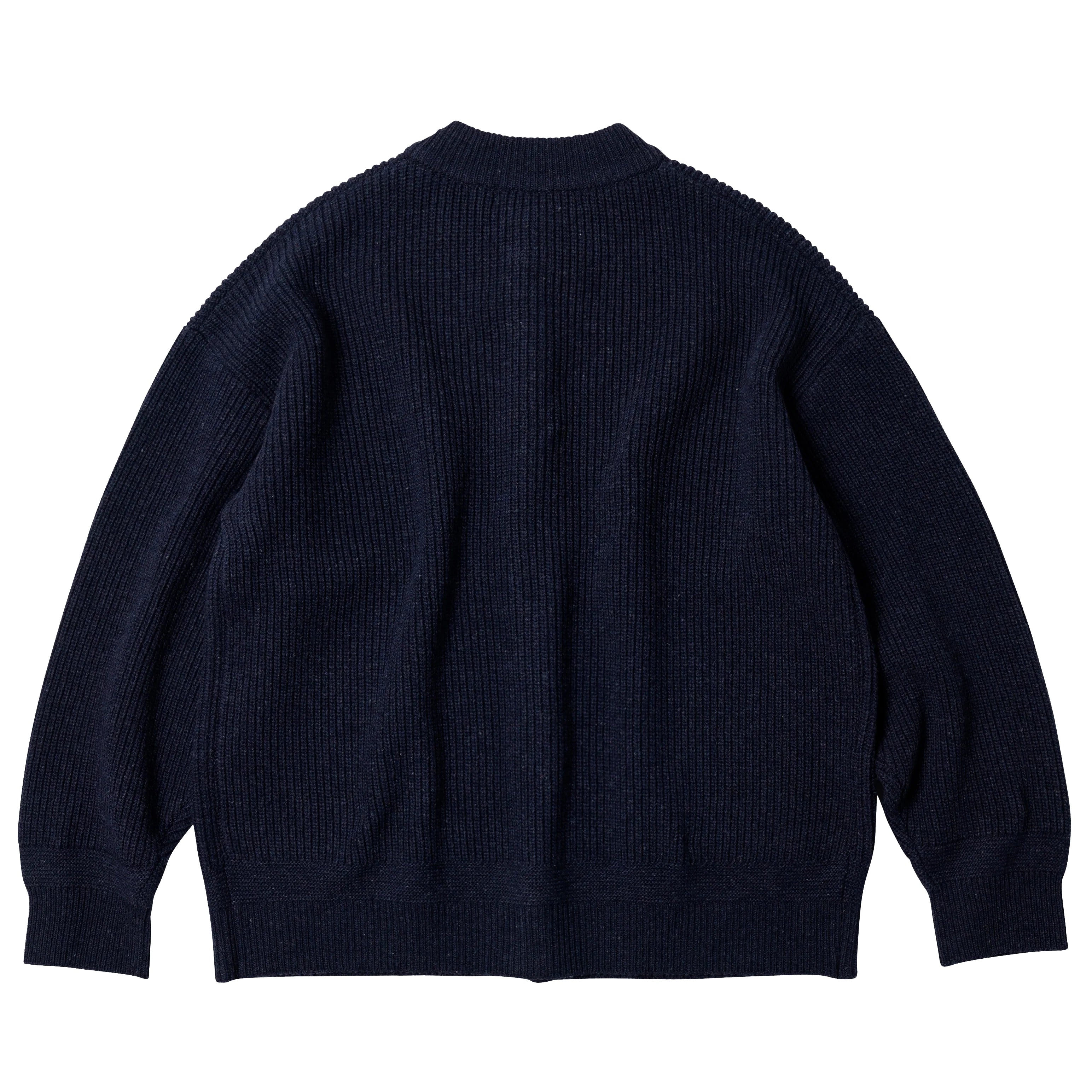 Wool Heavy Wool Round Cardigan - Navy