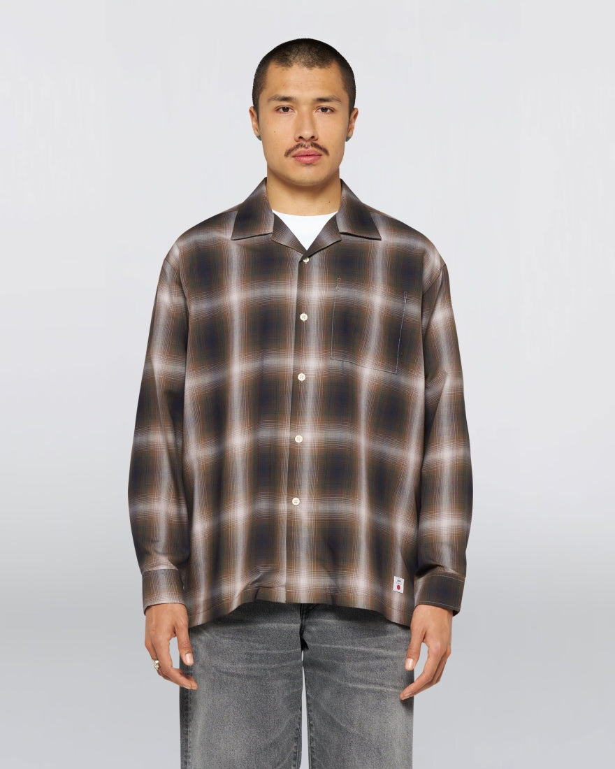 Open Collar Shirt - Brown/Grey