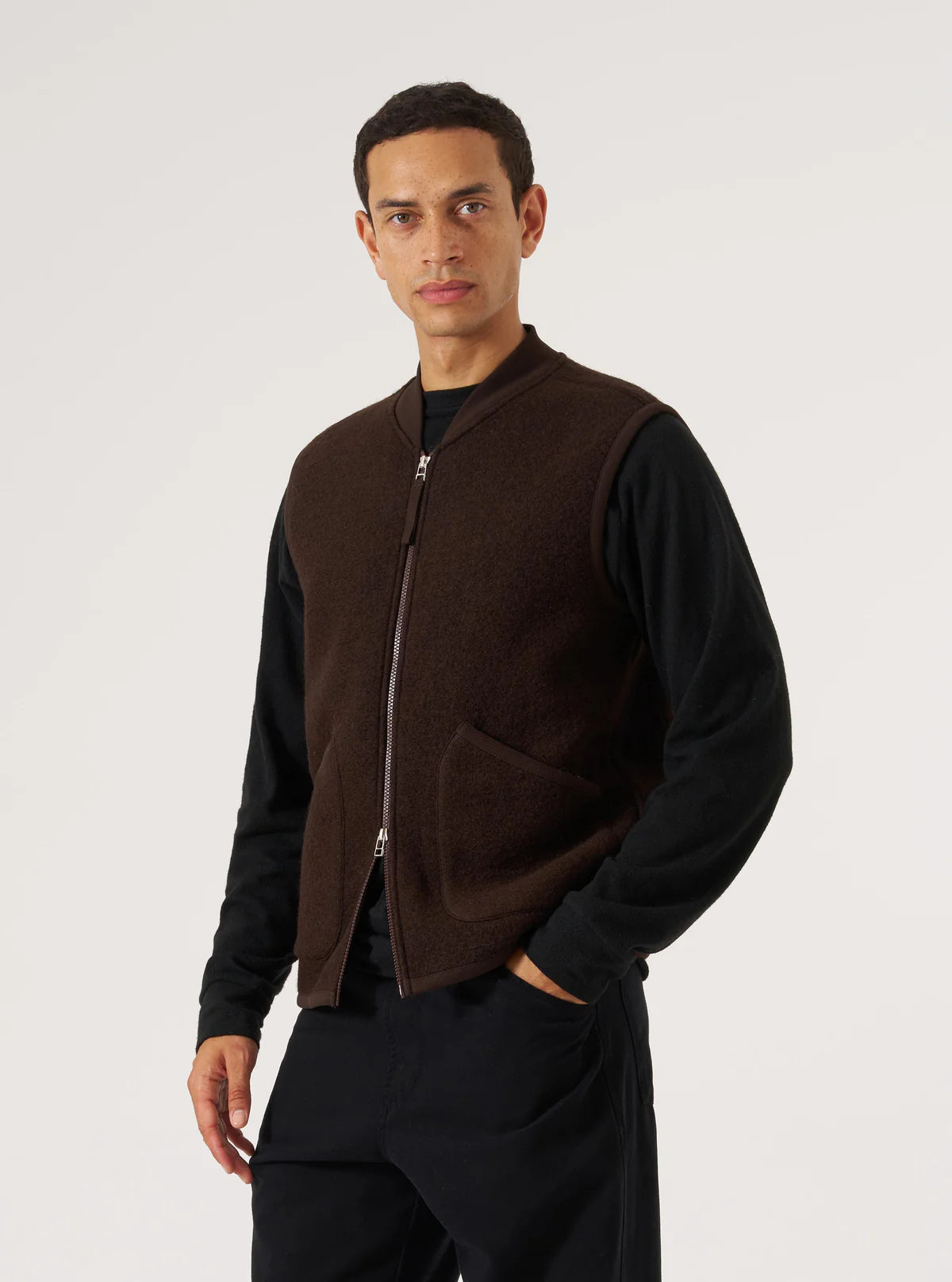 Zip Waistcoat - Brown Wool Fleece
