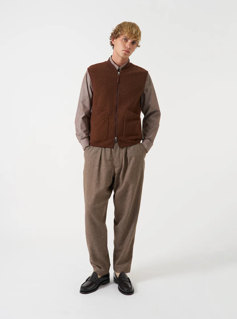 Zip Waistcoat - Cacao Wool Fleece