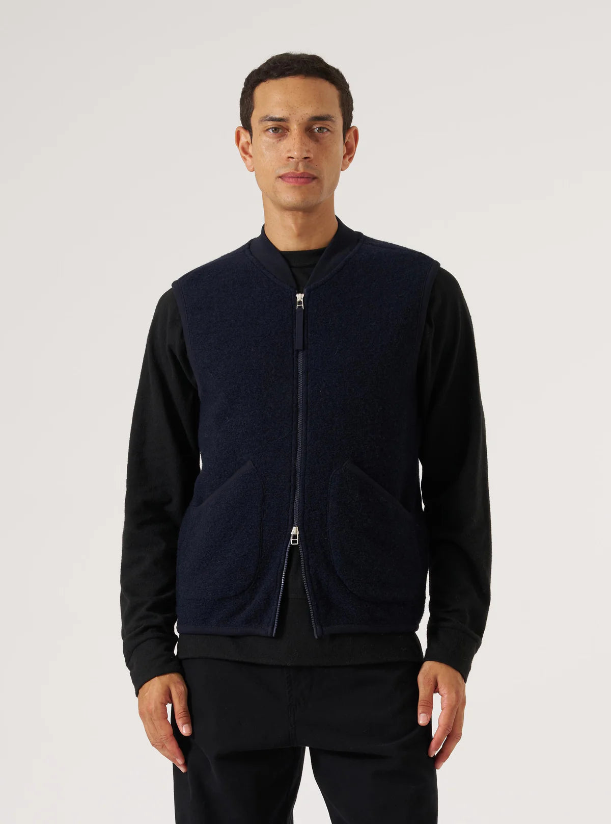 Zip Waistcoat - Navy Wool Fleece