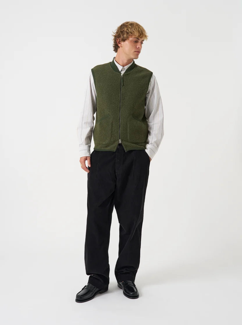 Zip Waistcoat - Olive Wool Fleece