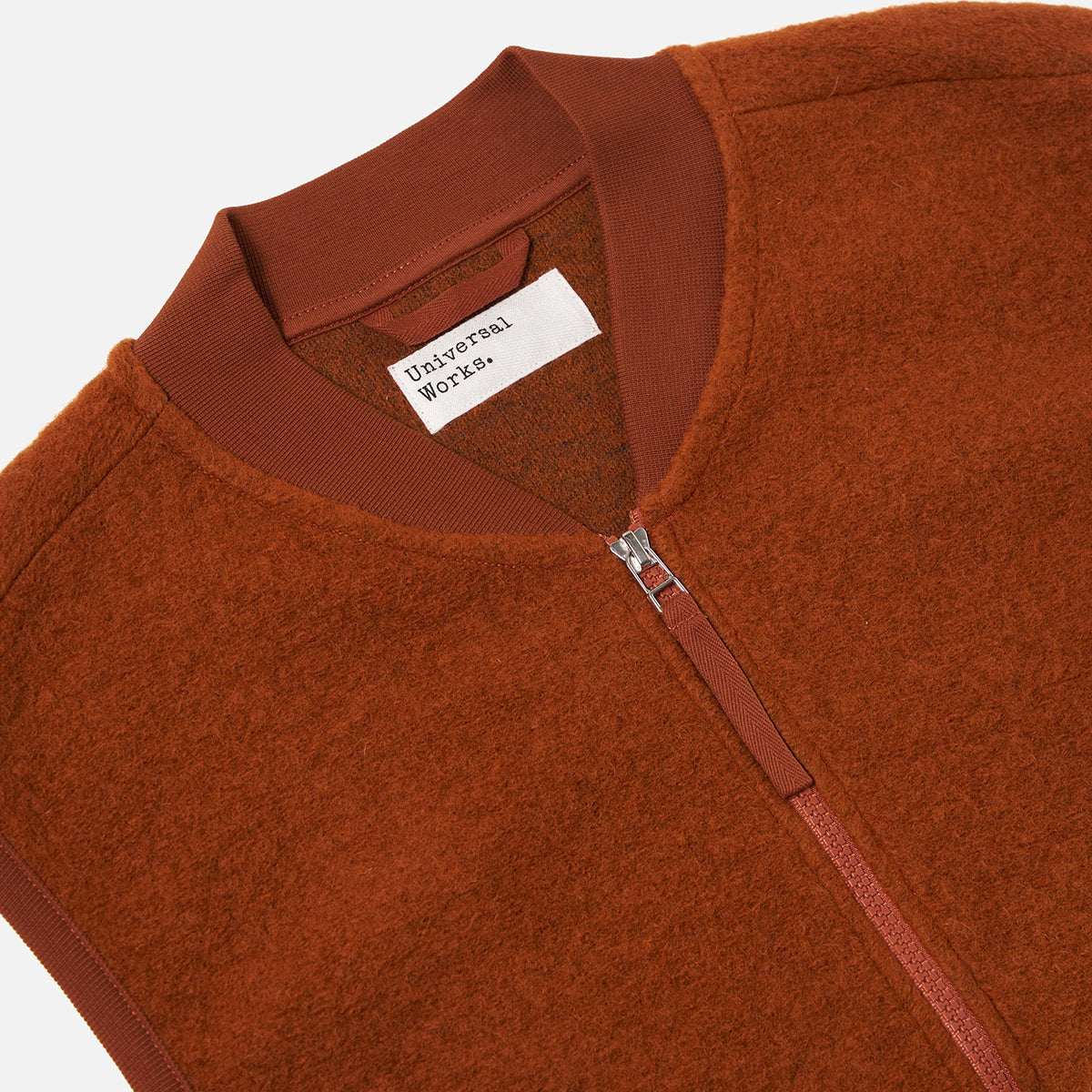 Zip Waistcoat - Rust Wool Fleece