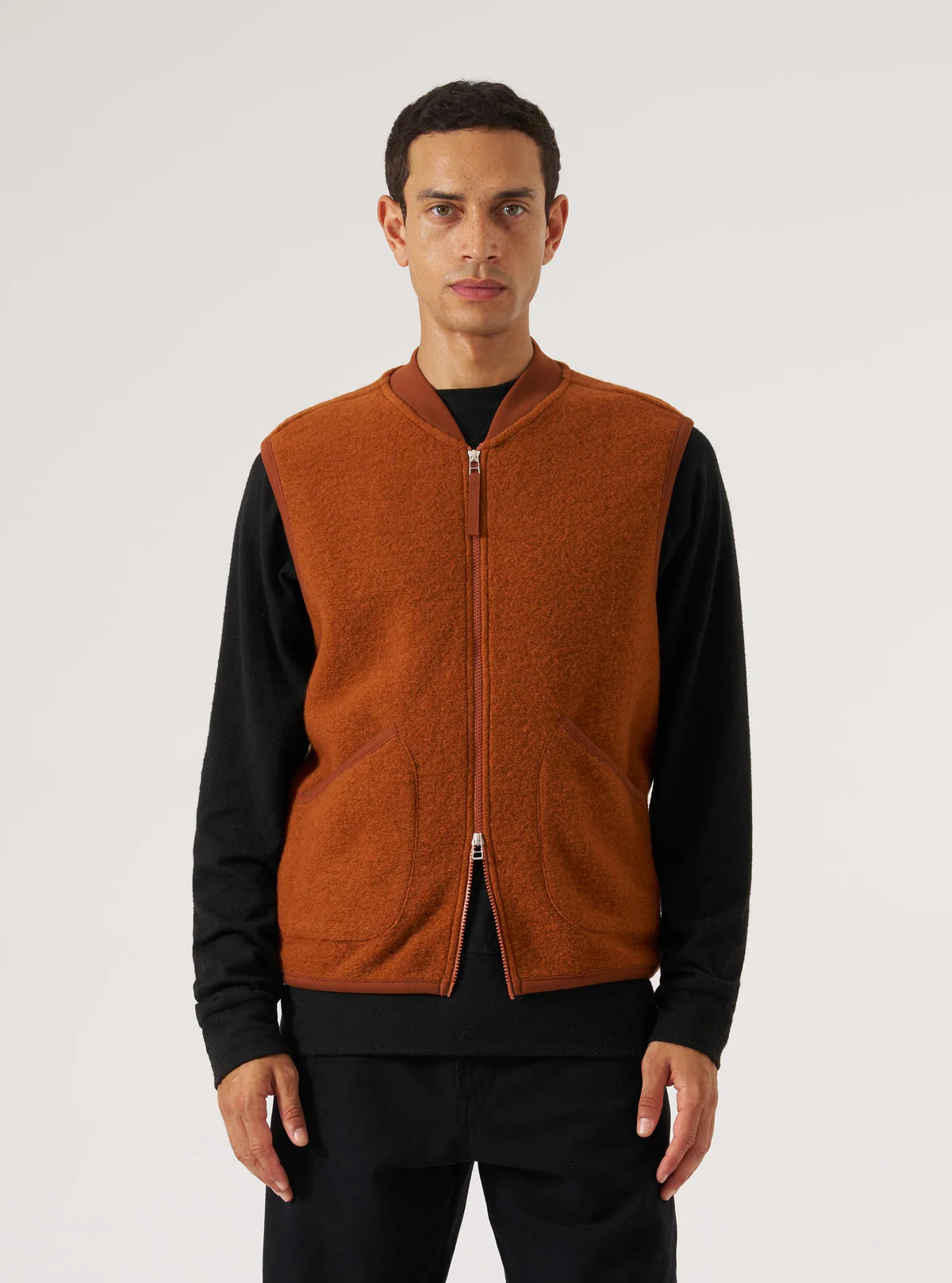 Zip Waistcoat - Rust Wool Fleece