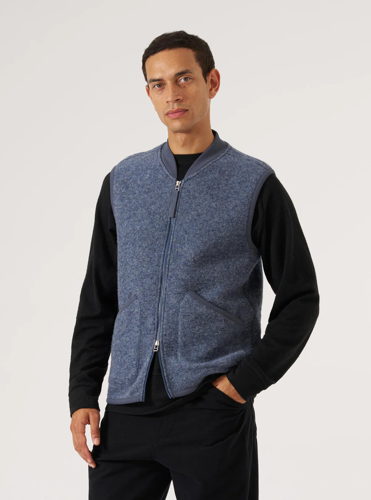 Zip Waistcoat - Slate Blue Wool Fleece