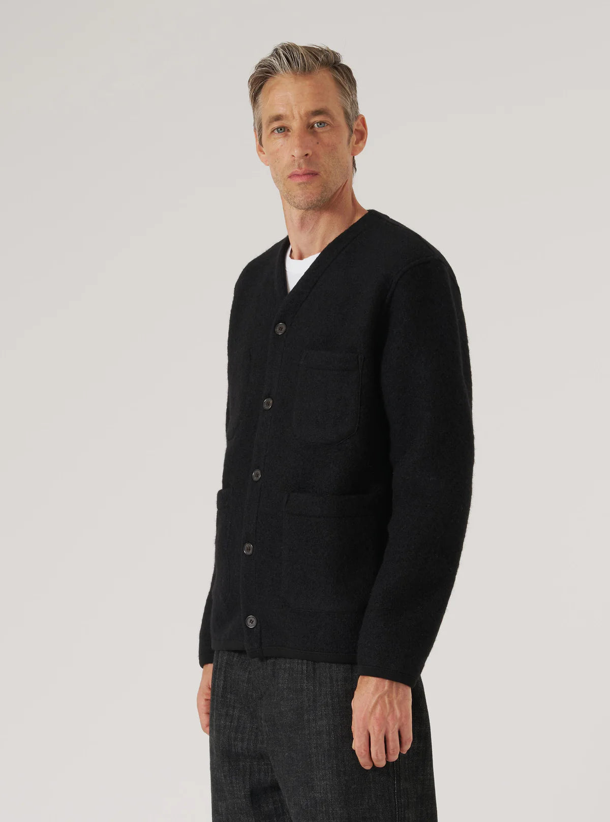 Cardigan - Black Wool Fleece