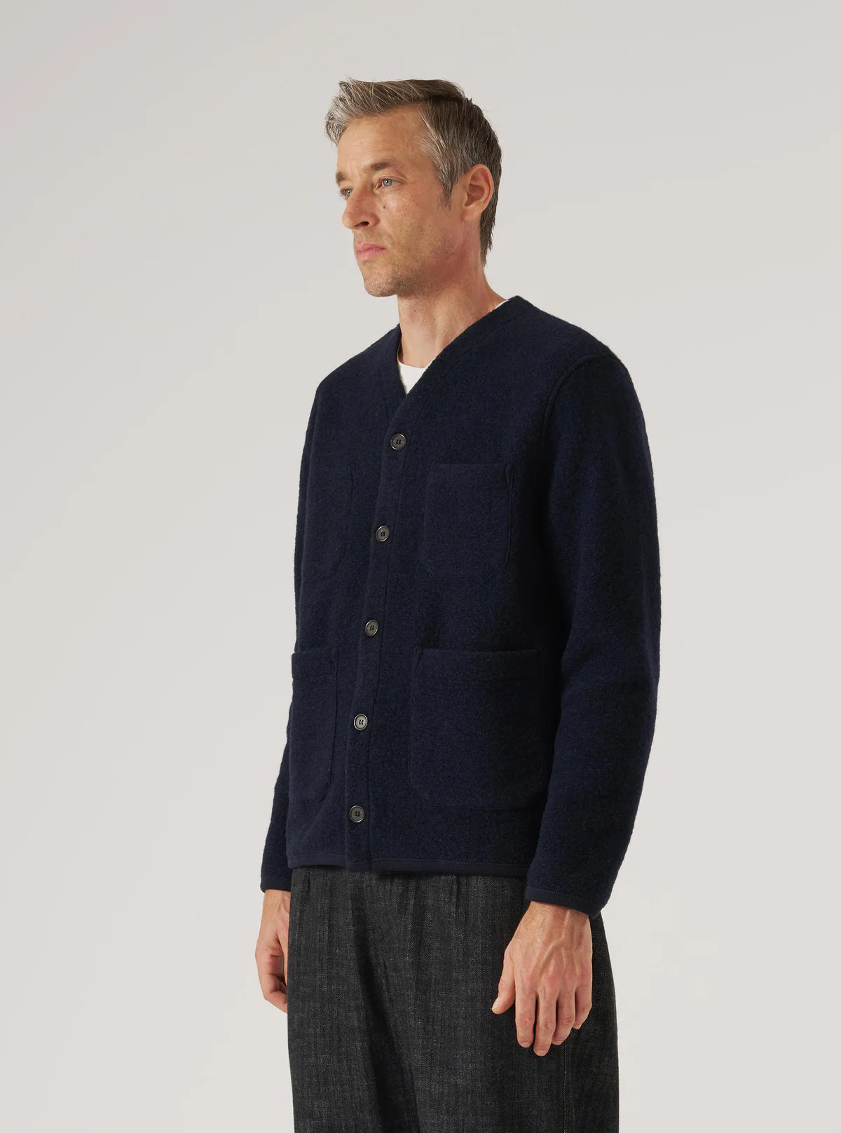 Cardigan - Navy Wool Fleece