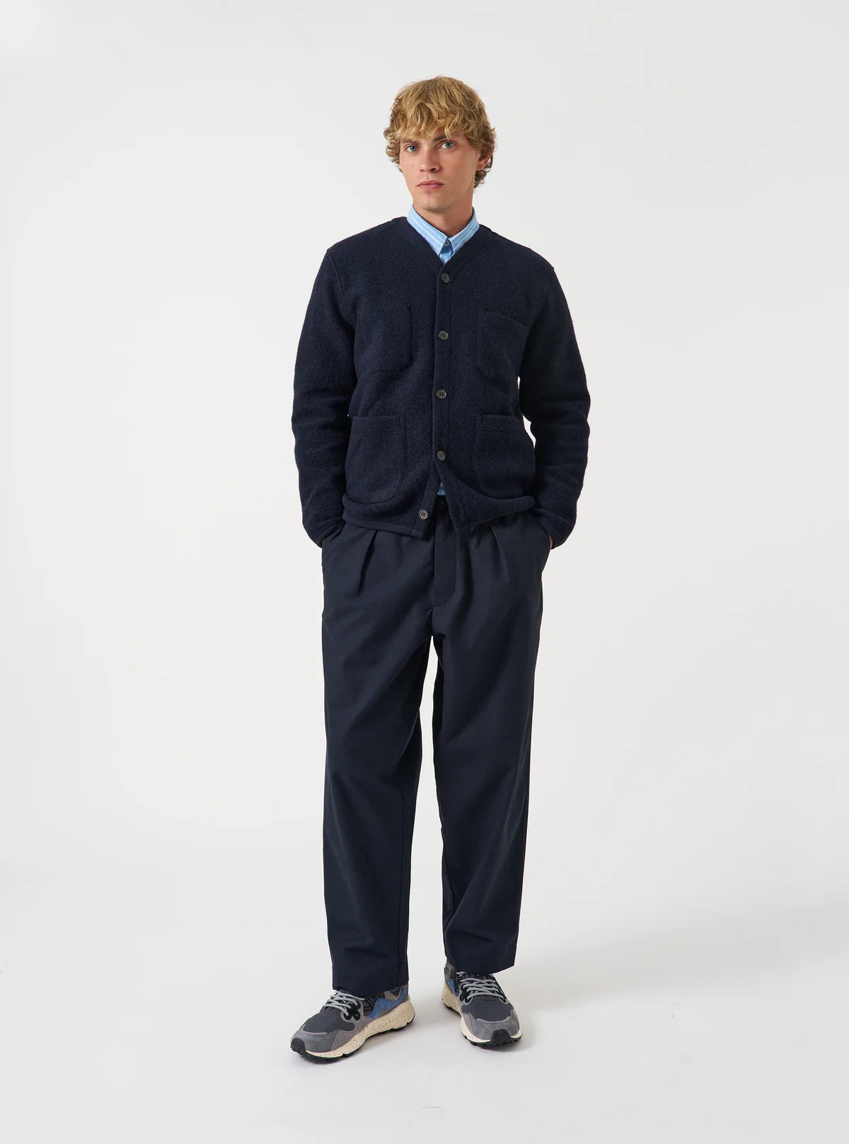 Cardigan - Navy Wool Fleece