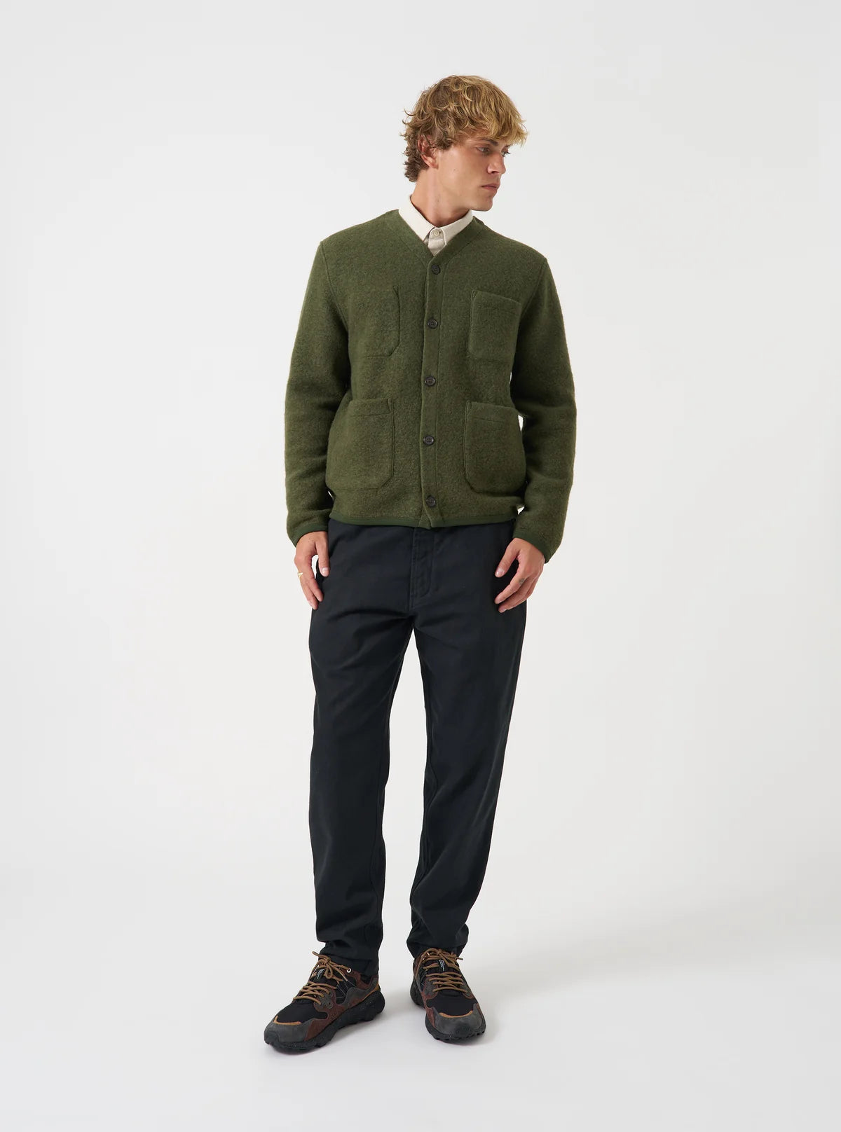 Cardigan - Olive Wool Fleece