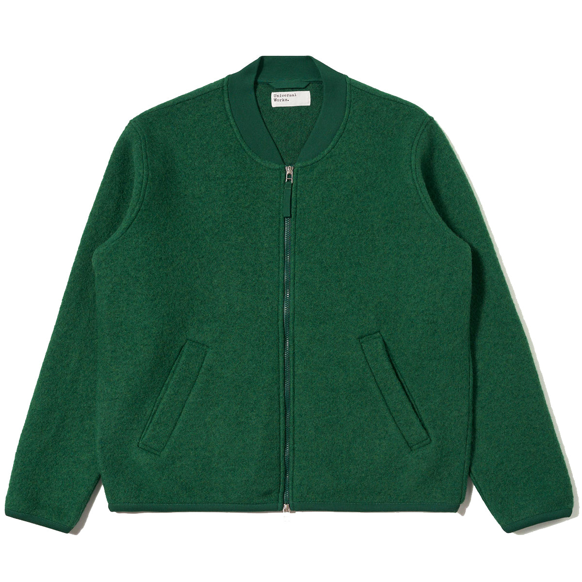 Zip Bomber Jacket - Green Wool Fleece