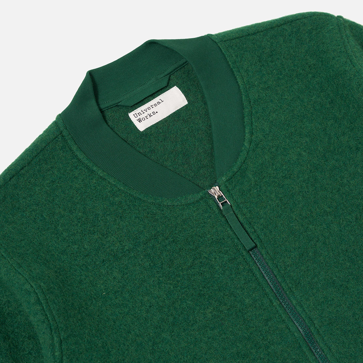Zip Bomber Jacket - Green Wool Fleece