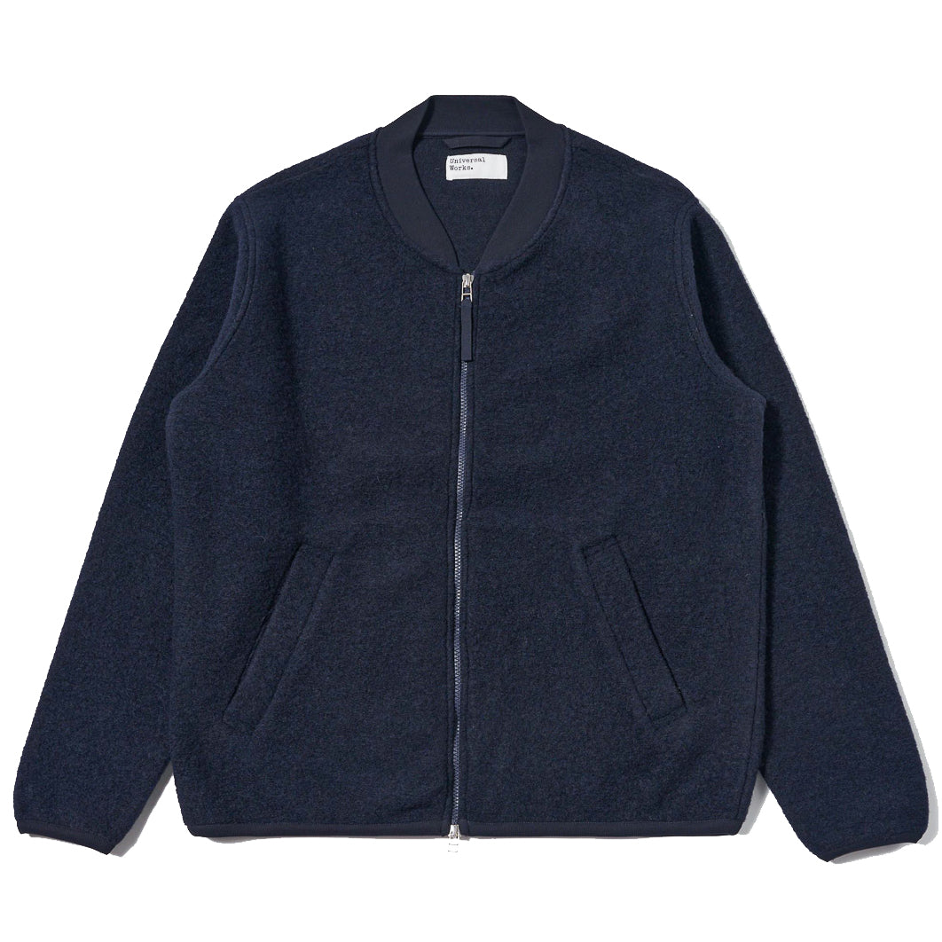 Zip Bomber Jacket - Navy Wool Fleece