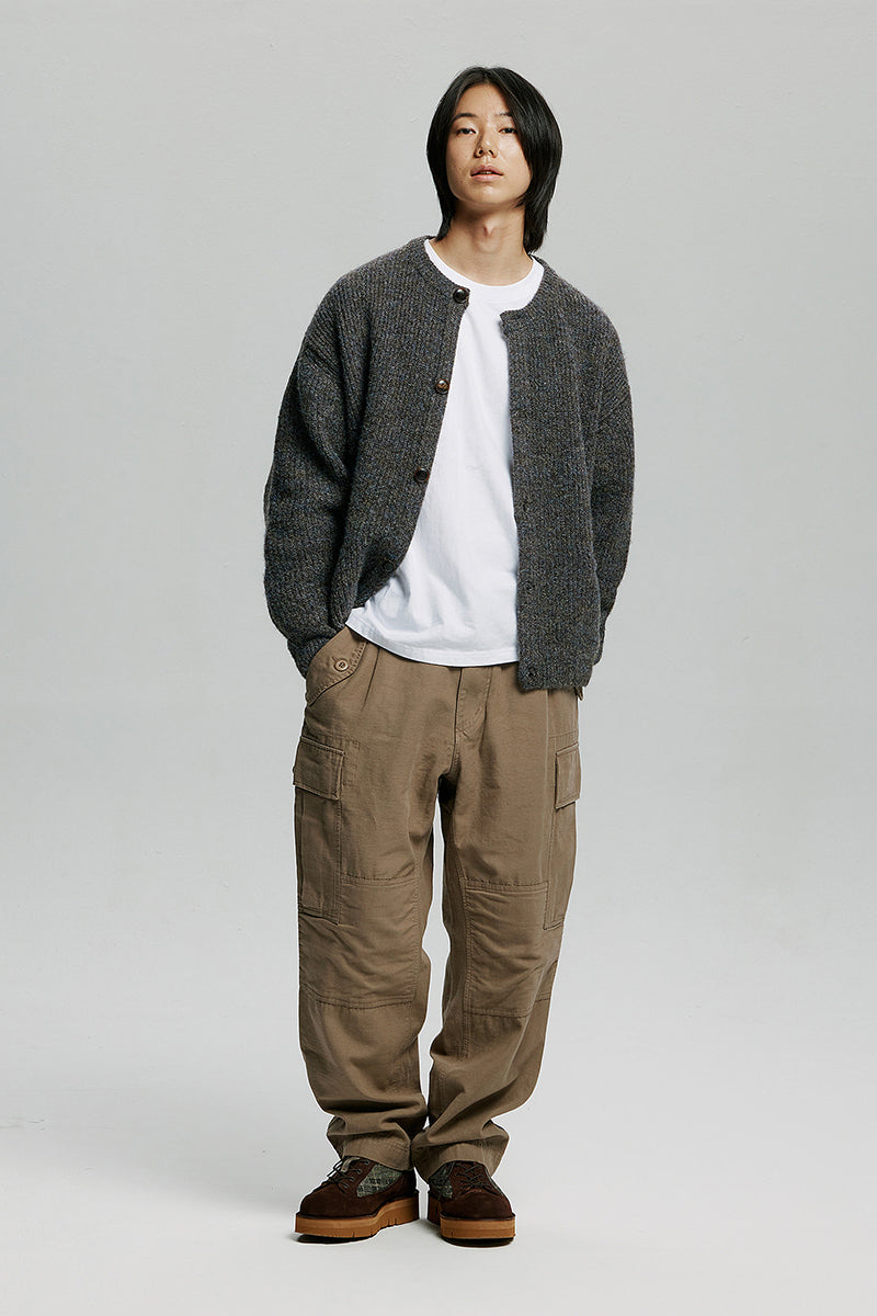 Wool Heavy Wool Round Cardigan - Dark Grey