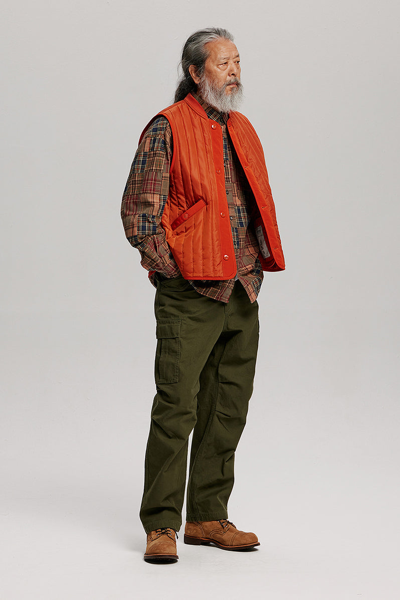 Polyester Stripe Quilted Mil Liner Vest - Orange