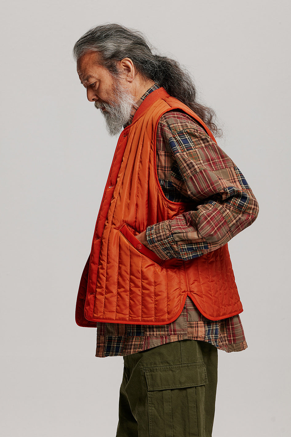 Polyester Stripe Quilted Mil Liner Vest - Orange