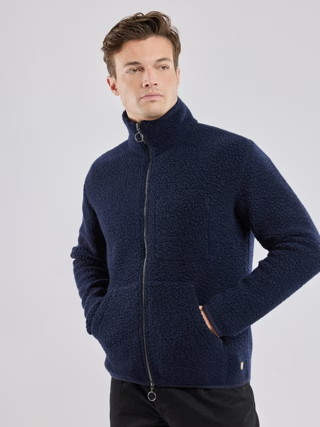 Zipped Sherpa Jacket - Navy Wool