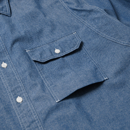 1920s Chambray Work Shirt - Blue