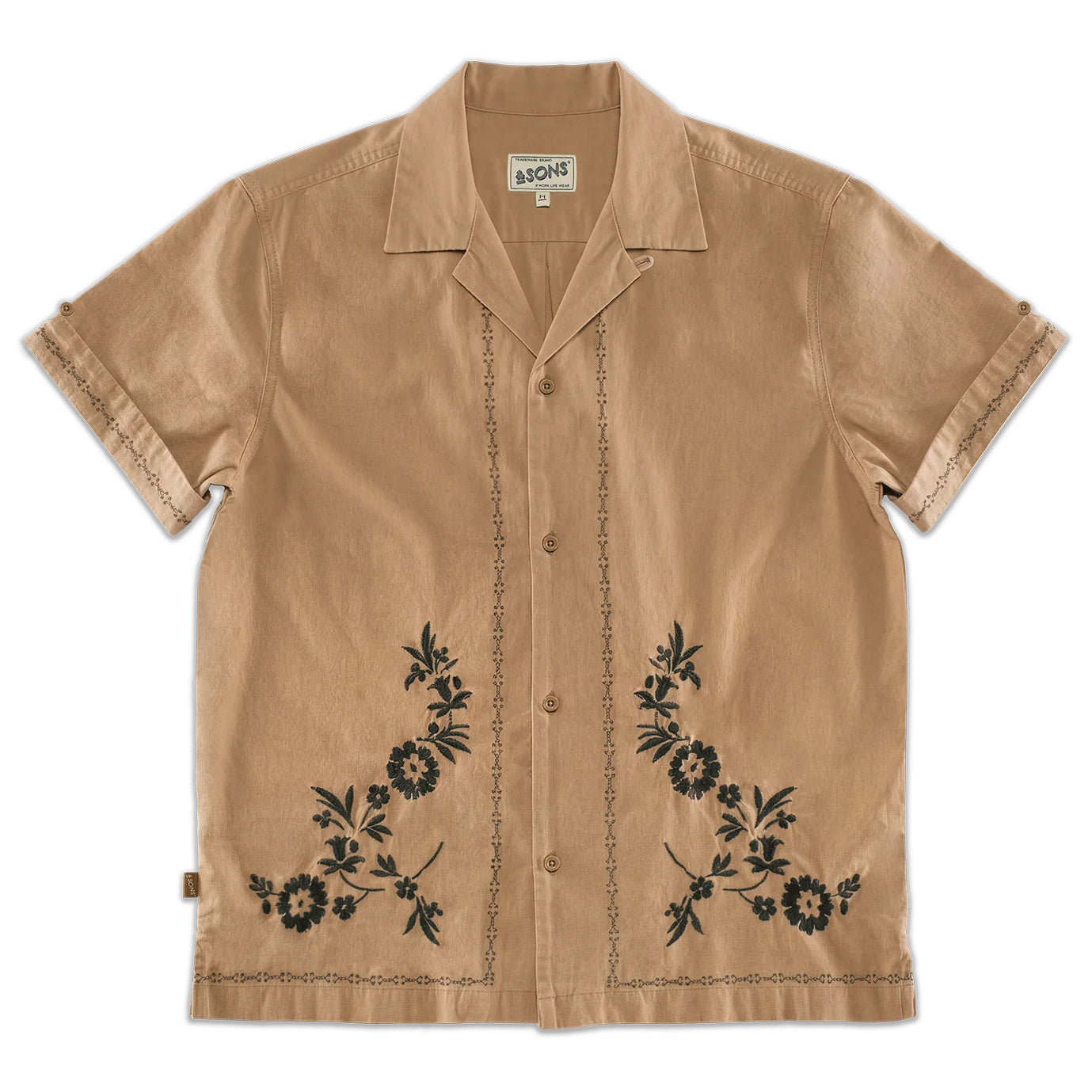 Luca Embriodered Shirt - Tan Linen Blend