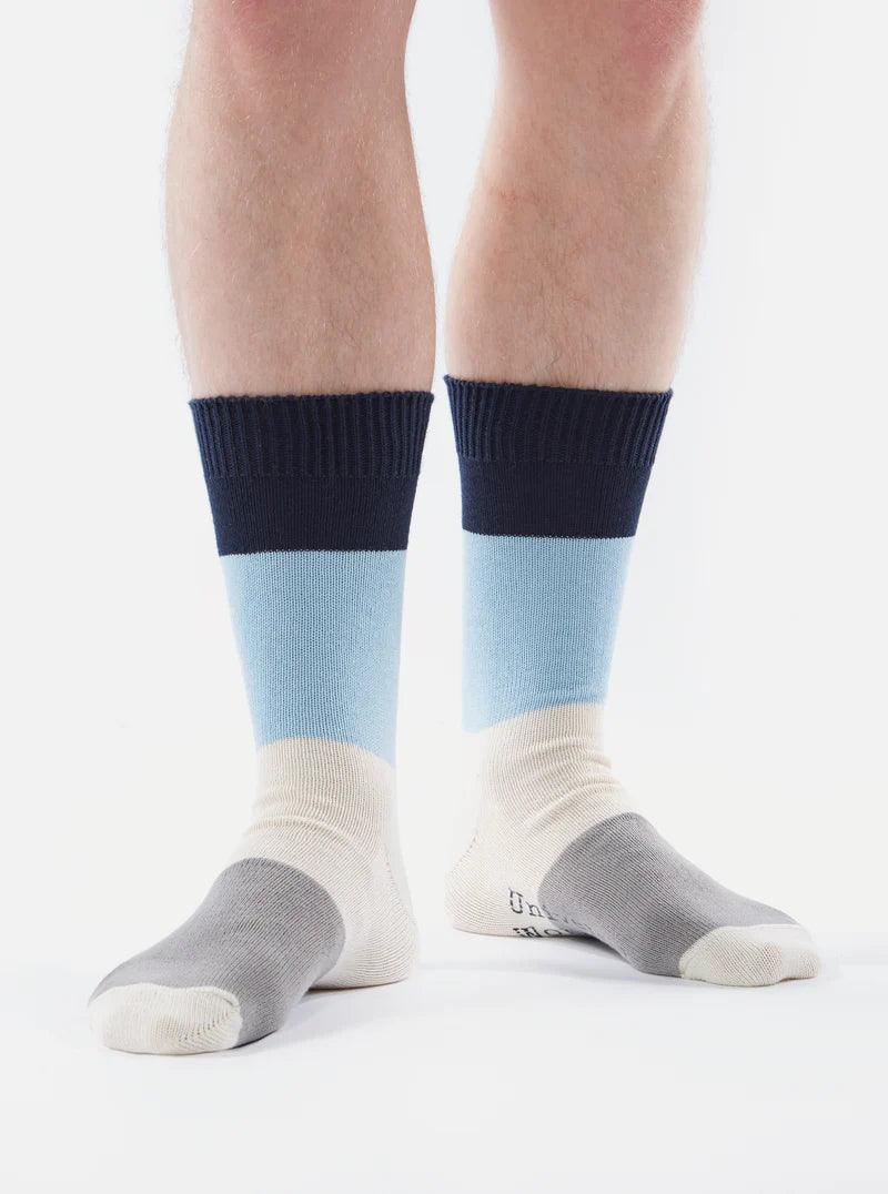 Bold Stripe Sock - Navy/Sky Cotton
