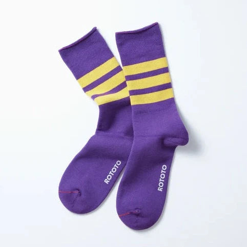 Fine Pile Striped Crew Socks - Purple/Yellow