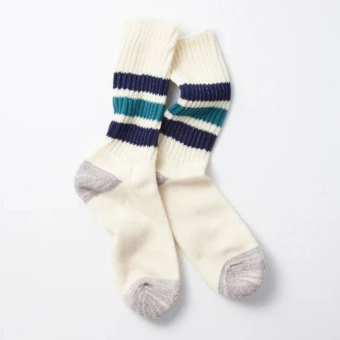 Coarse Ribbed Oldschool Socks - Navy Blue/Green