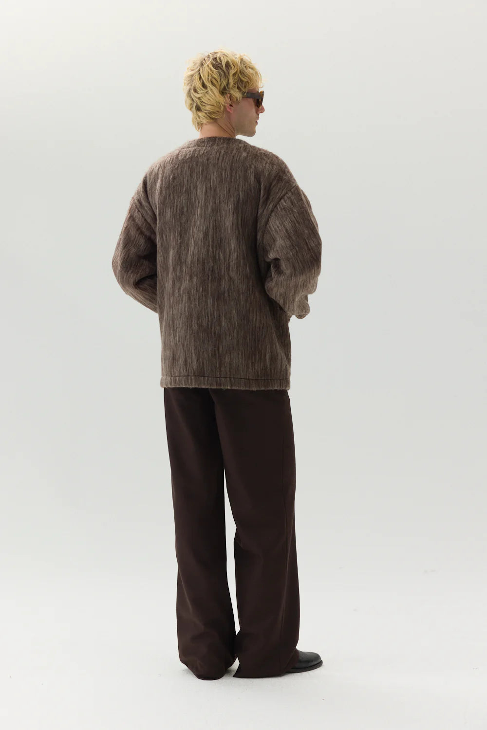 Bonded Shaggy Wool Cardigan - Brown