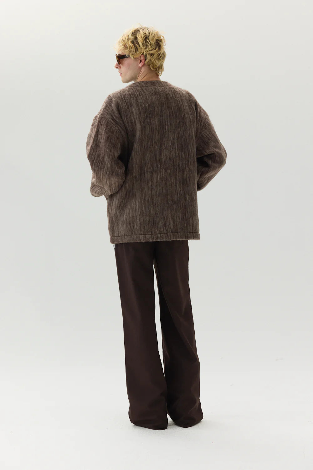 Bonded Shaggy Wool Cardigan - Brown