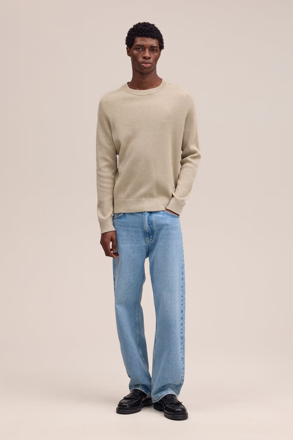 Kevin Ribbed Sweater - Khaki Beige