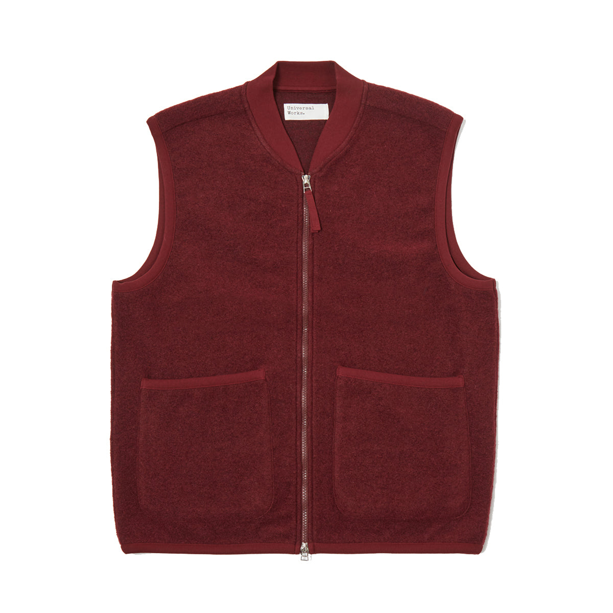 Zip Waistcoat - Deep Red Wool Fleece