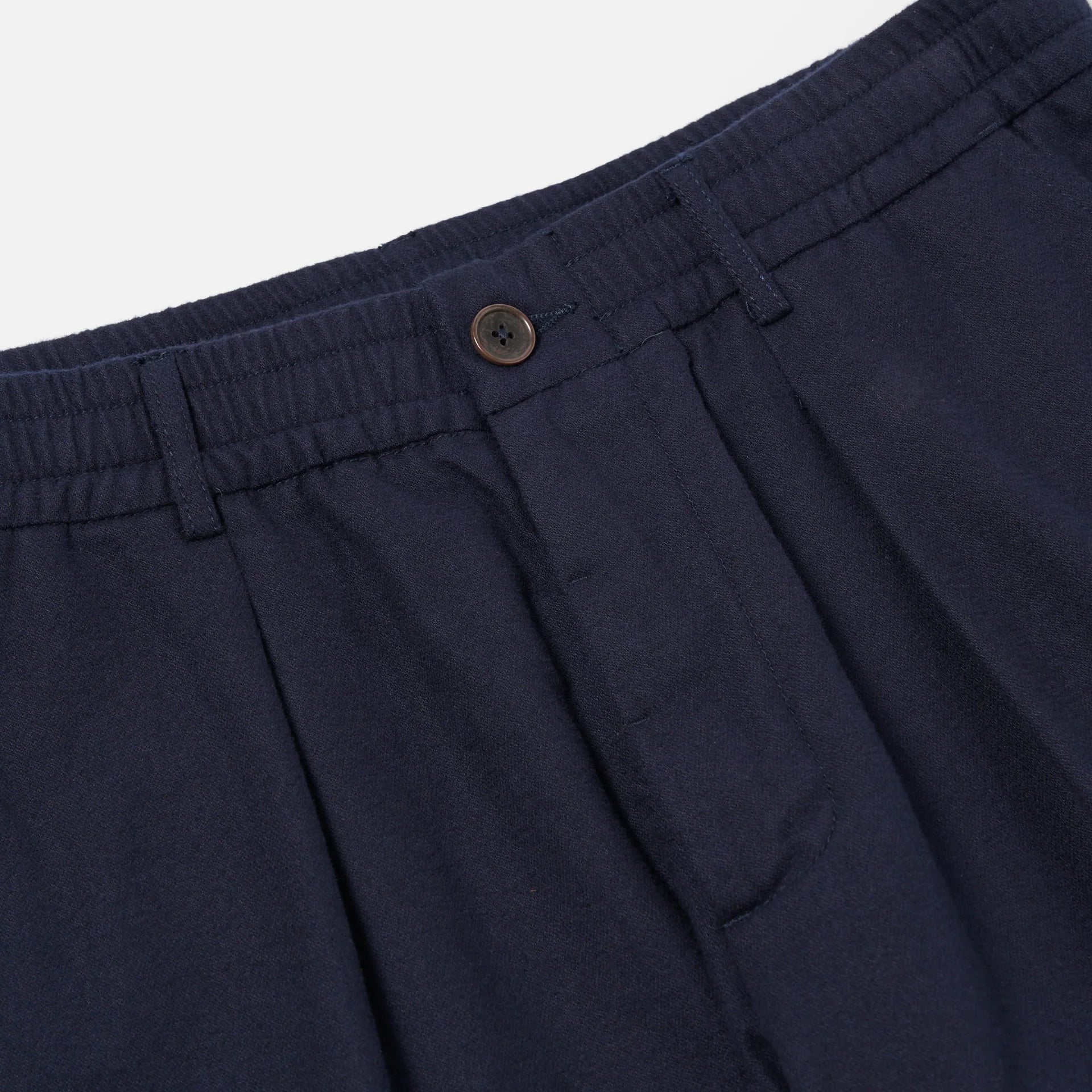 Pleated Track Pants - Navy Brushed Moleskin