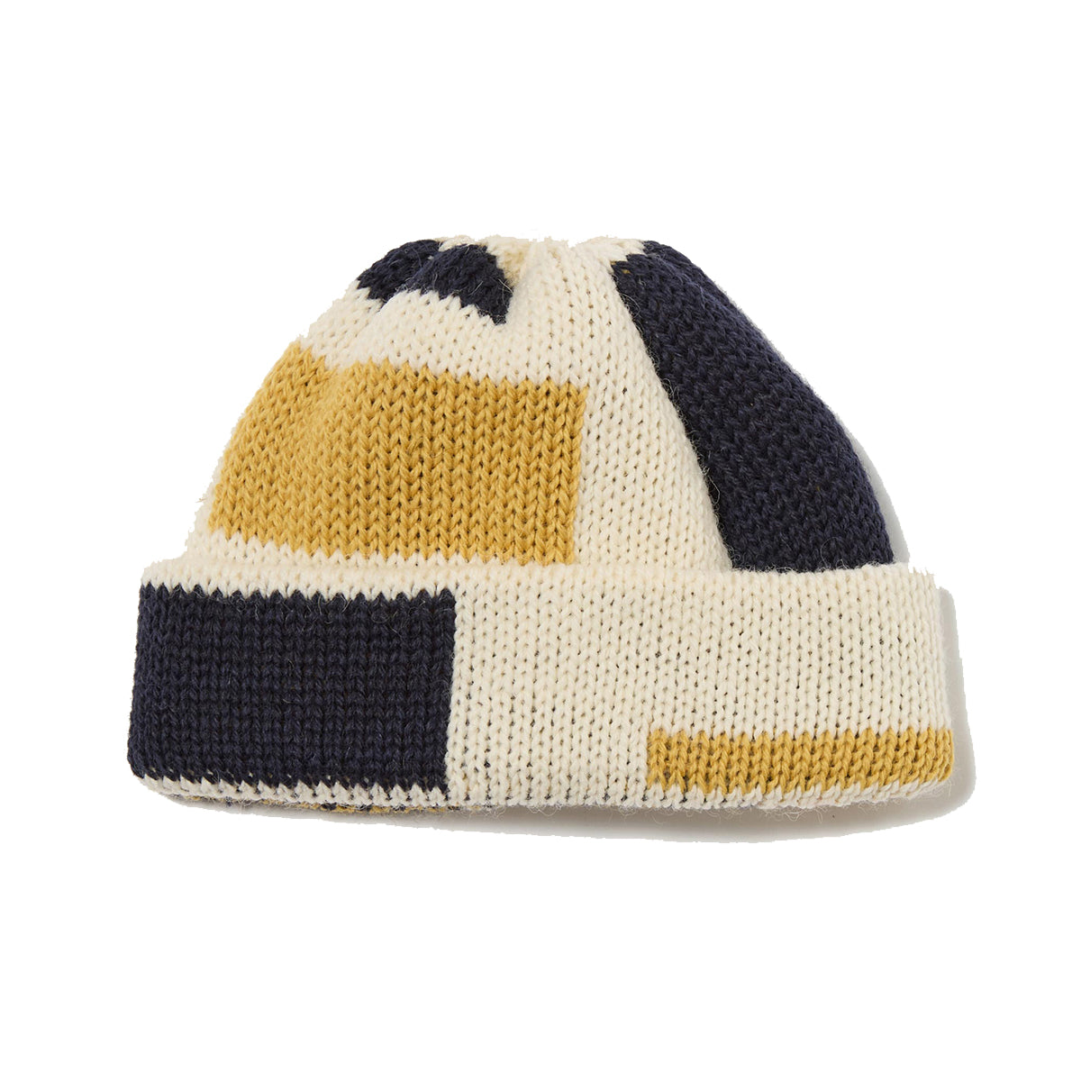 Short Watch Cap - Ecru/Navy/Yellow British Wool