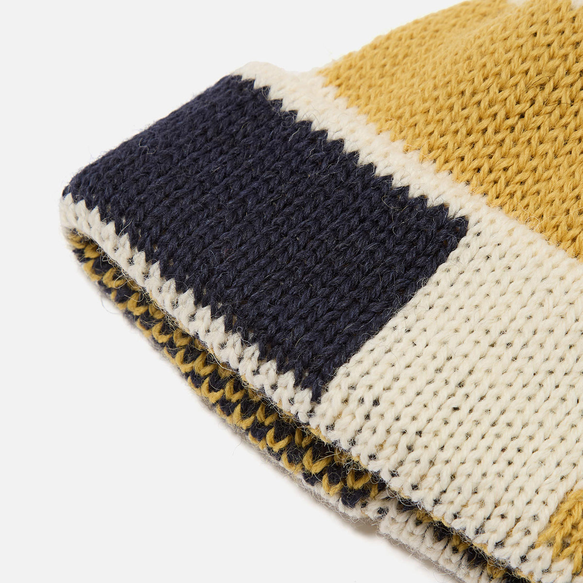 Short Watch Cap - Ecru/Navy/Yellow British Wool