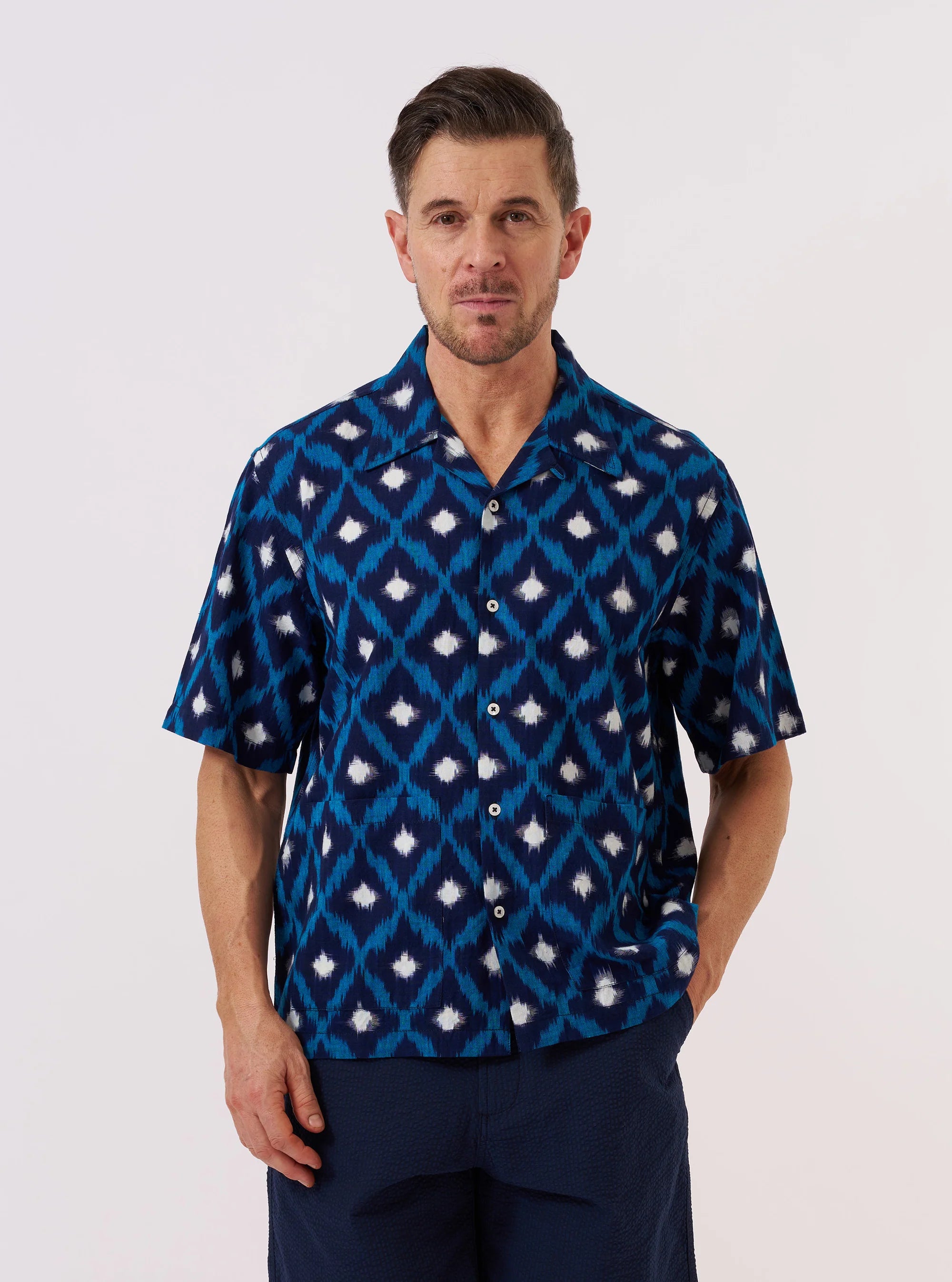 Deck Shirt - Indigo Diamond Ikat