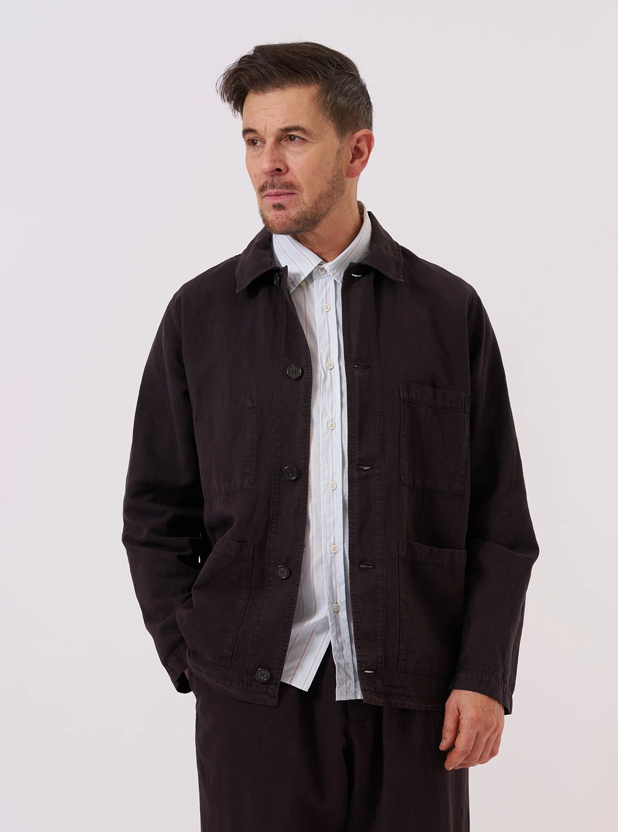 Coverall Jacket - Licorice Lyo Linen Mix