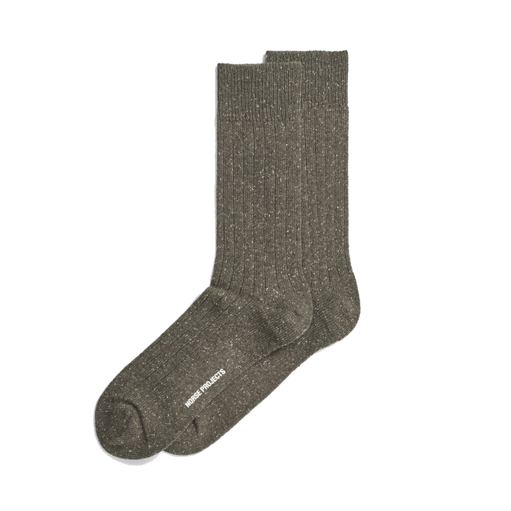Bjarki Neps Wool Rib Socks - Olive Night