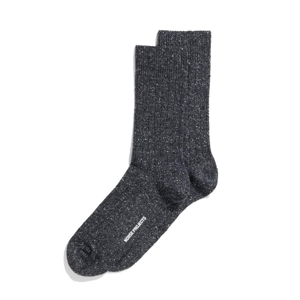 Bjarki Neps Wool Rib Socks - Charcoal Melange