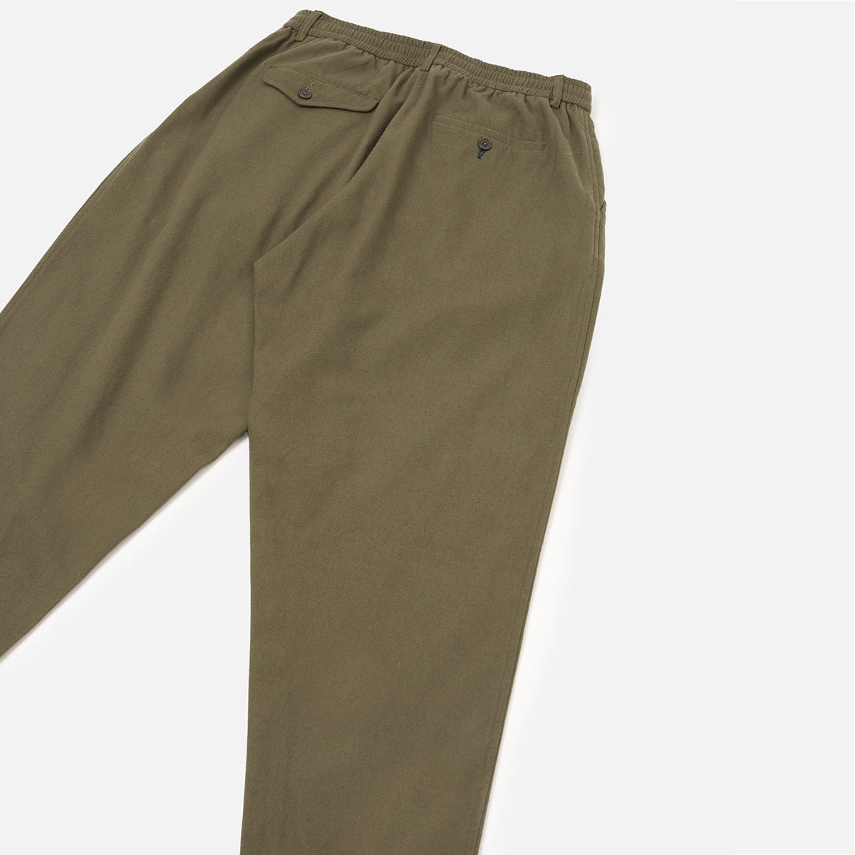 Pleated Track Pant - Olive Brushed Moleskin