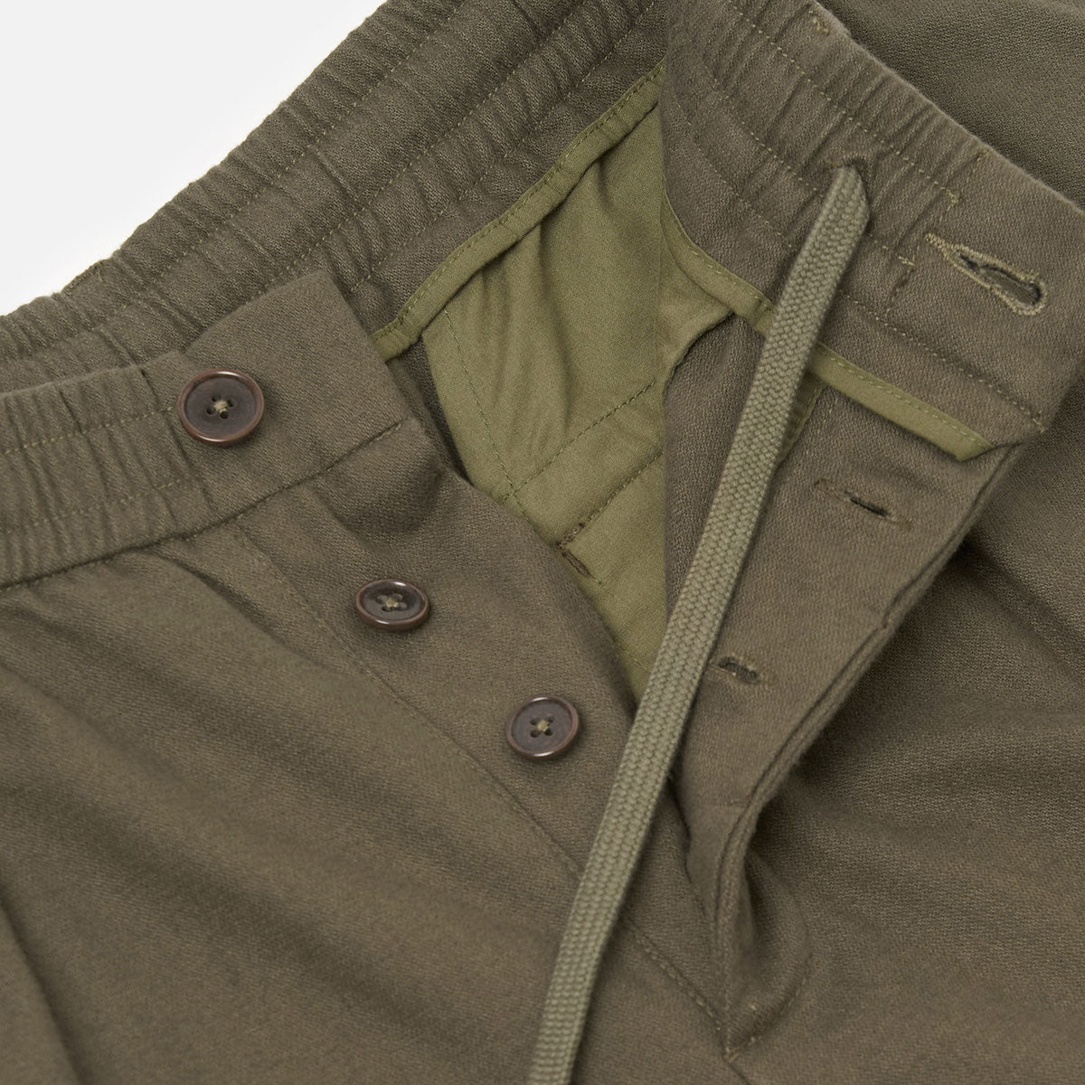 Pleated Track Pant - Olive Brushed Moleskin