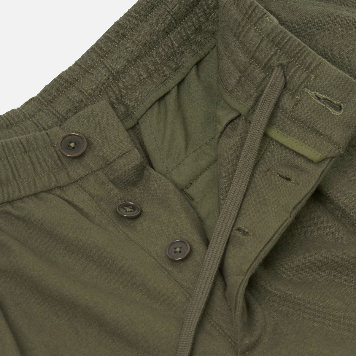 Pleated Track Pant - Olive Brushed Moleskin