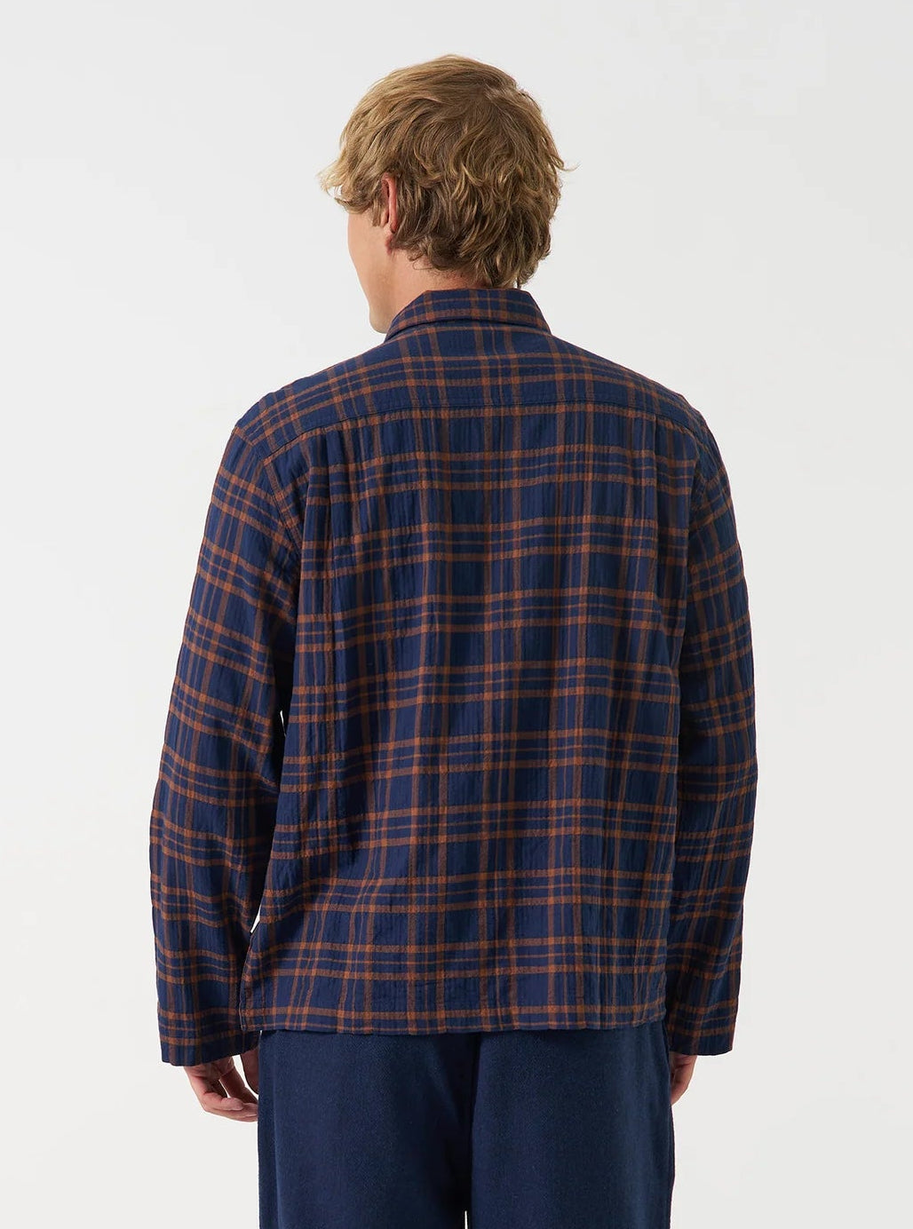 Zip Shirt - Navy/Brown Young Check