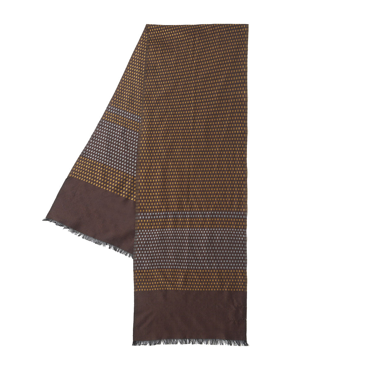 Silk Jacquard Scarf - Brown/Sky/Gold Silk Jacquard