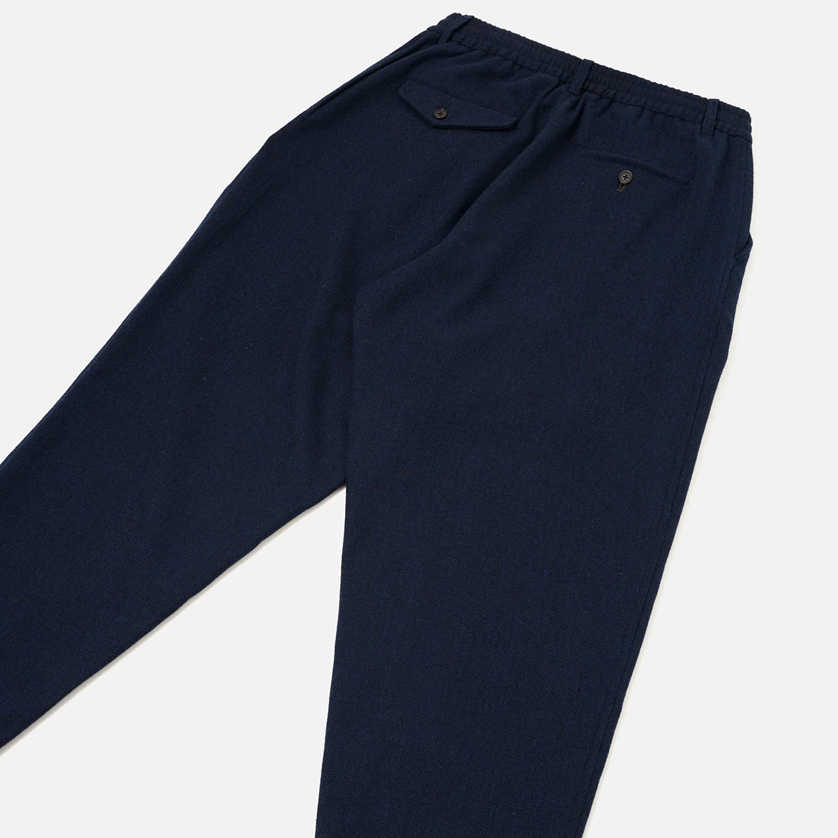 Pleated Track Pant - Navy Wool Herringbone