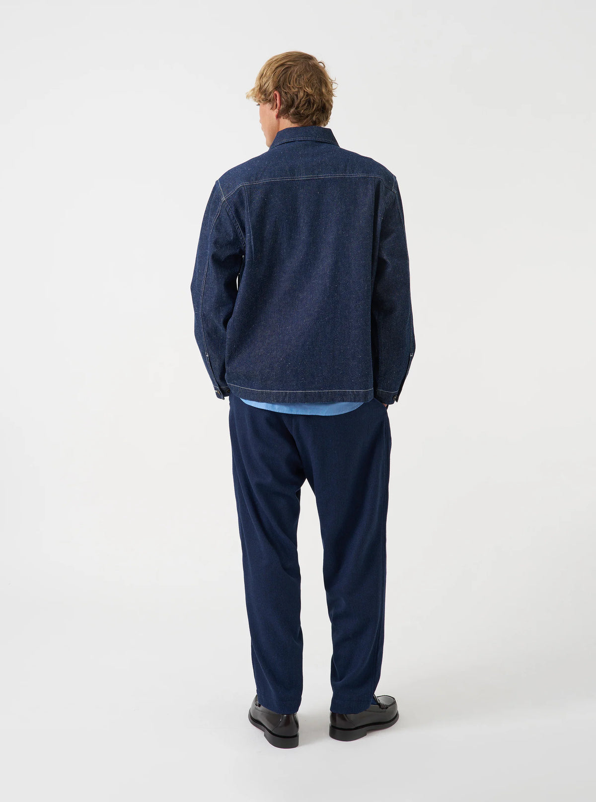 Pleated Track Pant - Navy Wool Herringbone