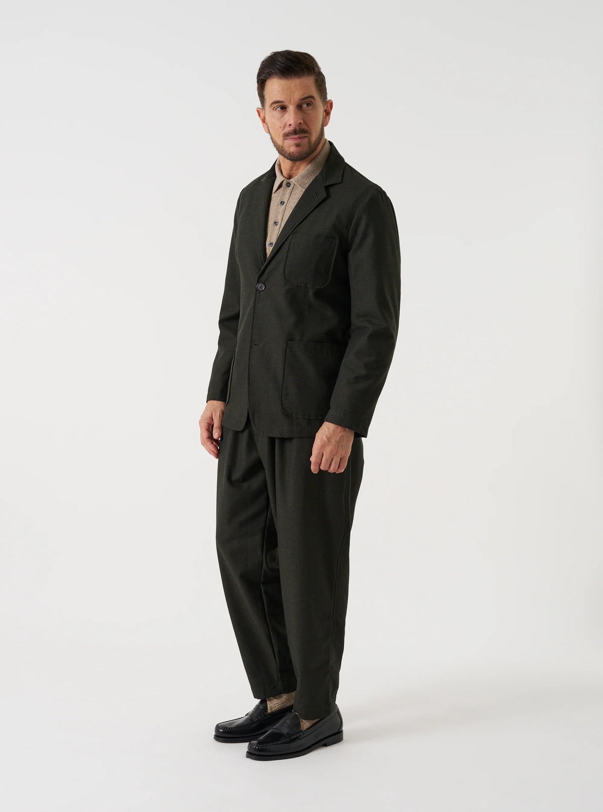 Two Button Jacket - Olive Recycled Italian Tweed